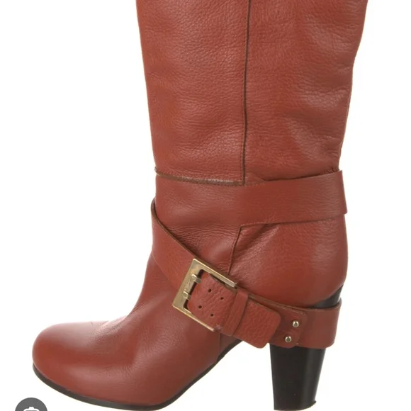 Chloe Leather Buckle Boots sz 8-8.5 Eu Size 38.5 Burnished Rust Moto Style - Picture 8 of 8